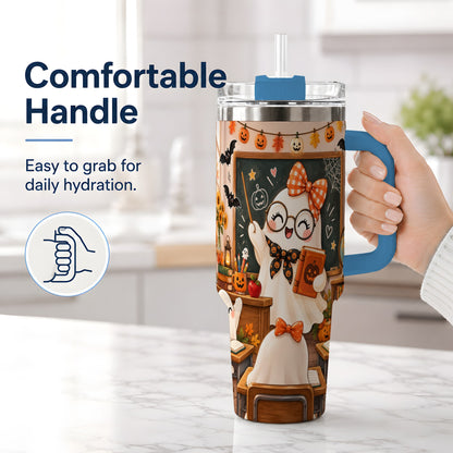 #pl[40oz|Blue] Halloween Ghost Teacher 40oz Tumbler with Classroom Artwork