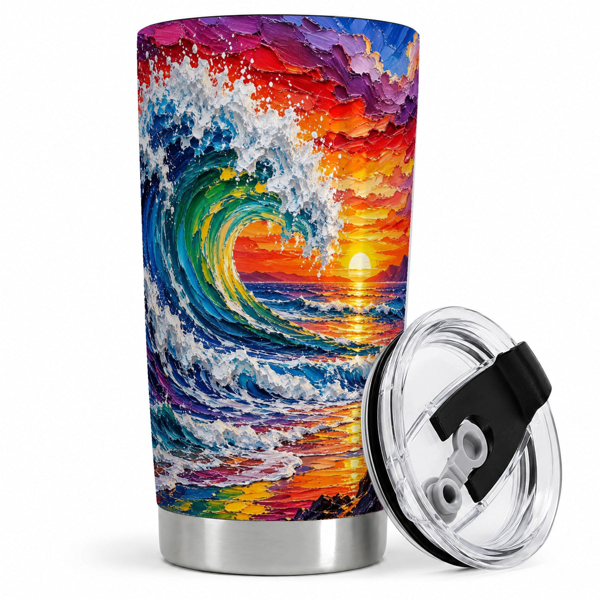 Ocean Wave Sunset 20oz Tumbler, Vivid Curling Wave Coastal Artwork