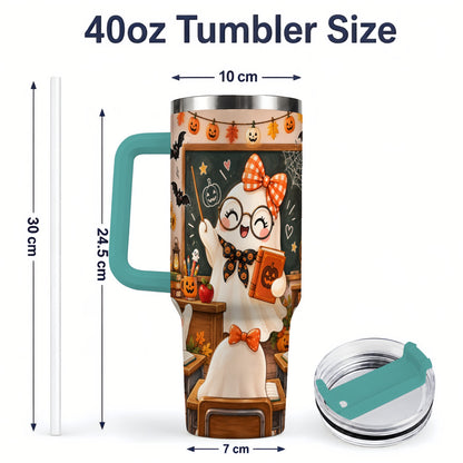 #pl[40oz|Green] Halloween Ghost Teacher 40oz Tumbler with Classroom Artwork