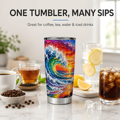 Ocean Wave Sunset 20oz Tumbler, Vivid Curling Wave Coastal Artwork
