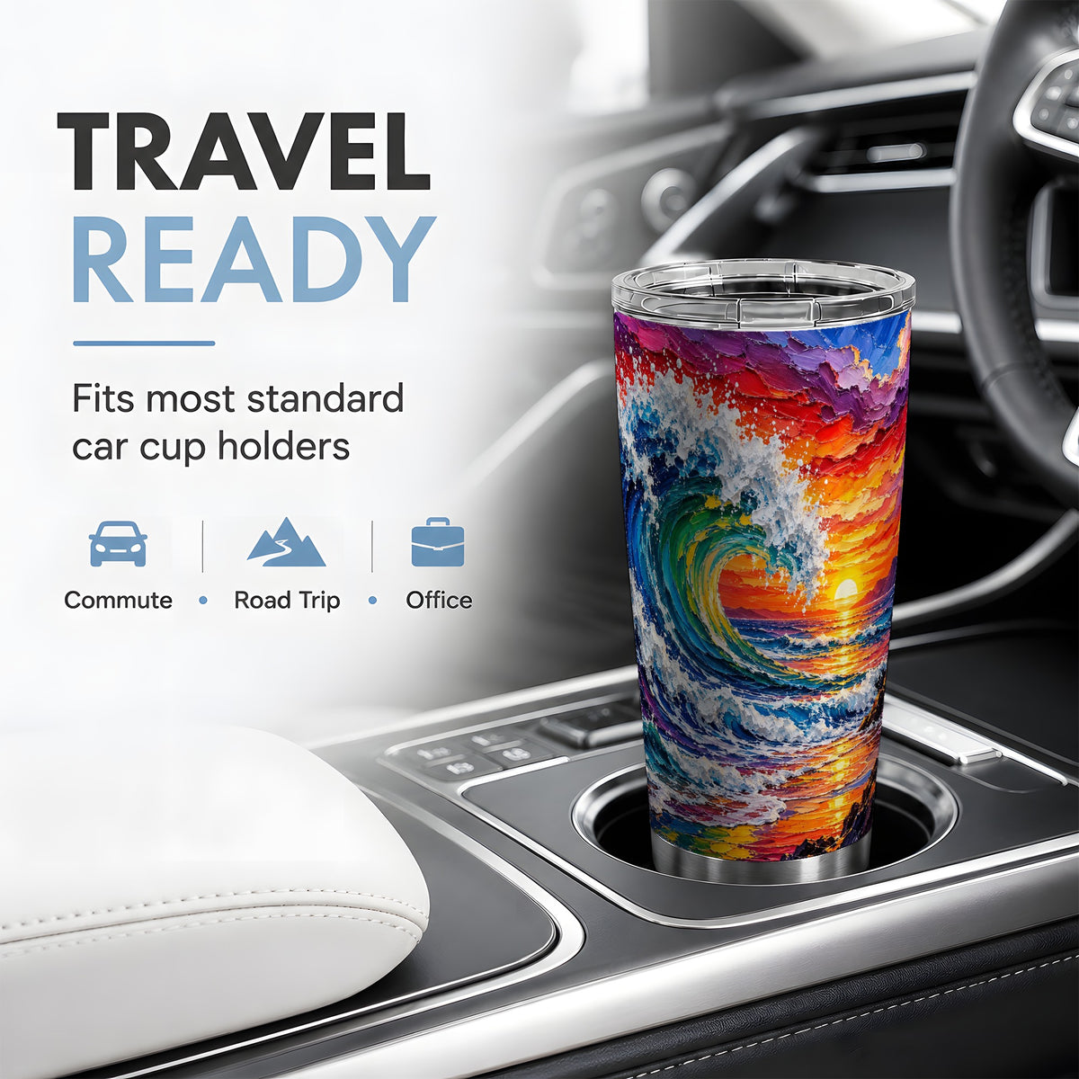 Ocean Wave Sunset 20oz Tumbler, Vivid Curling Wave Coastal Artwork
