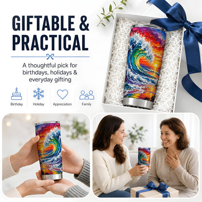 Ocean Wave Sunset 20oz Tumbler, Vivid Curling Wave Coastal Artwork