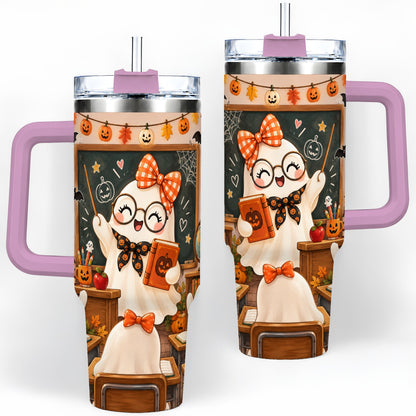 #pl[40oz|Pink] Halloween Ghost Teacher 40oz Tumbler with Classroom Artwork
