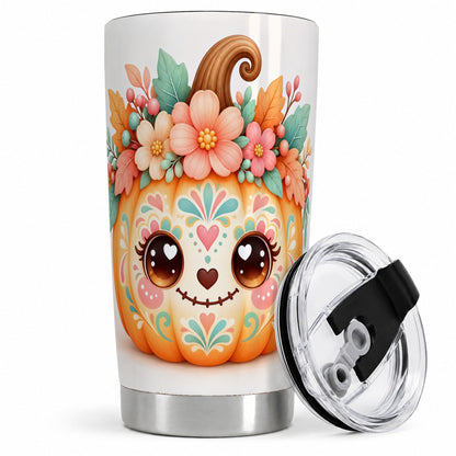 Cute Floral Pumpkin 20oz Tumbler, Pastel Botanical Fall Art Design