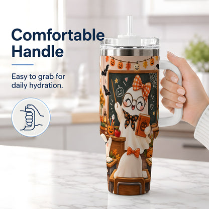 #pl[40oz|White] Halloween Ghost Teacher 40oz Tumbler with Classroom Artwork