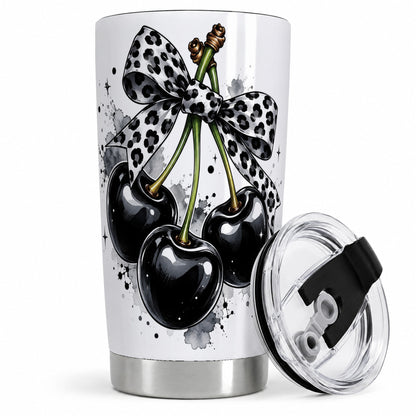 Black Cherry Bow 20oz Tumbler, Leopard Ribbon and Ink Splash Artwork