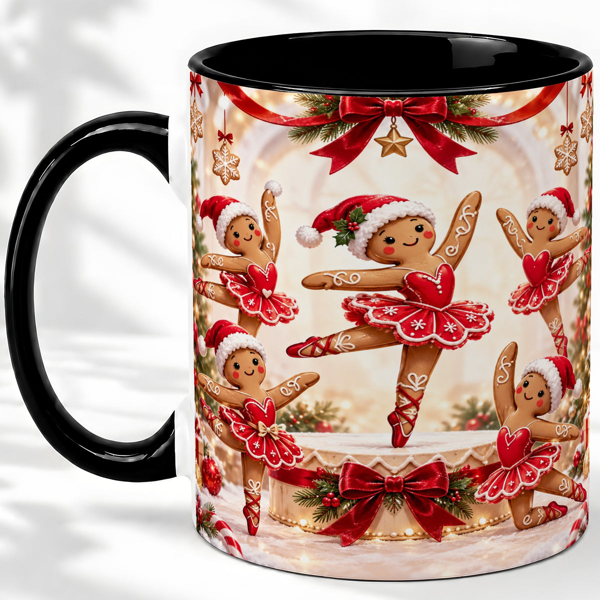 #pl[11oz|Black] Gingerbread Ballerina Christmas Ceramic Mug with Holiday Artwork
