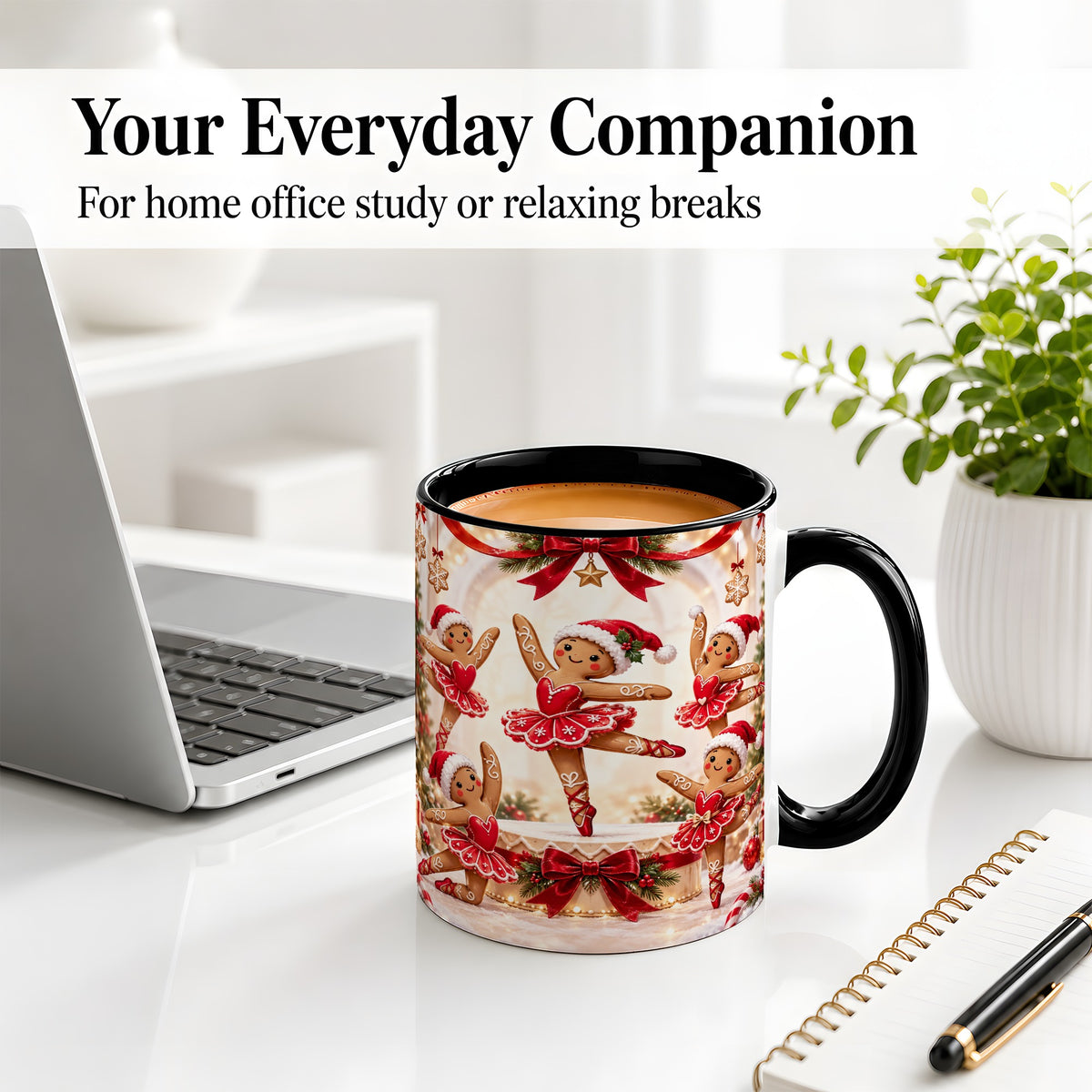 #pl[11oz|Black] Gingerbread Ballerina Christmas Ceramic Mug with Holiday Artwork