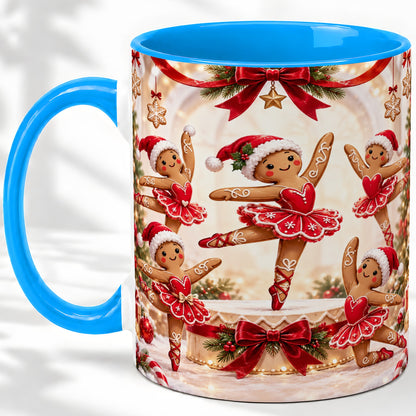 #pl[11oz|Blue] Gingerbread Ballerina Christmas Ceramic Mug with Holiday Artwork