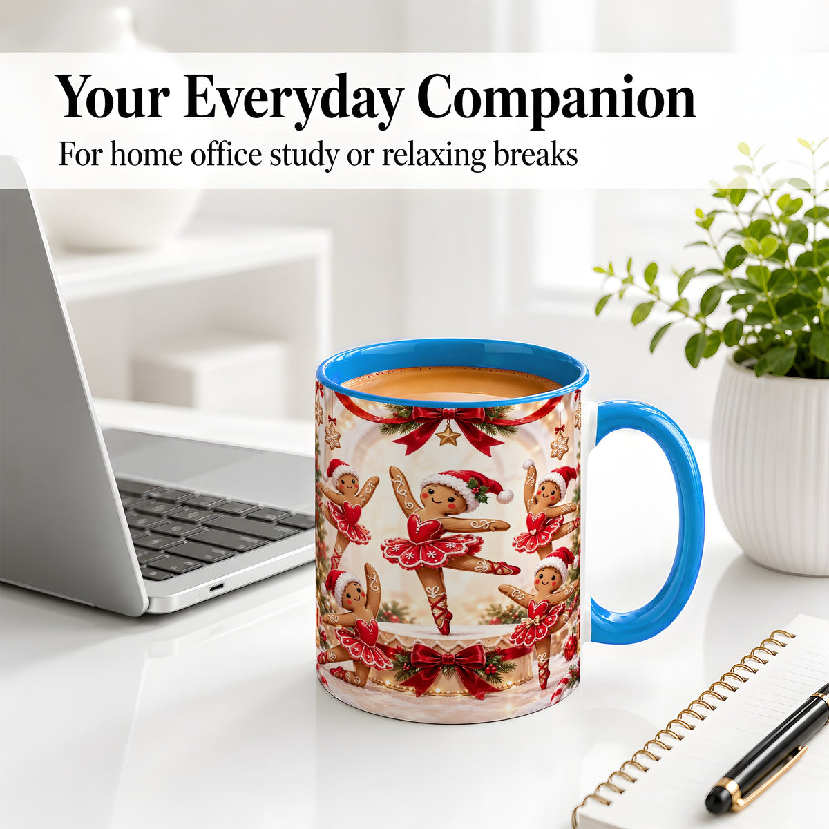 #pl[11oz|Blue] Gingerbread Ballerina Christmas Ceramic Mug with Holiday Artwork
