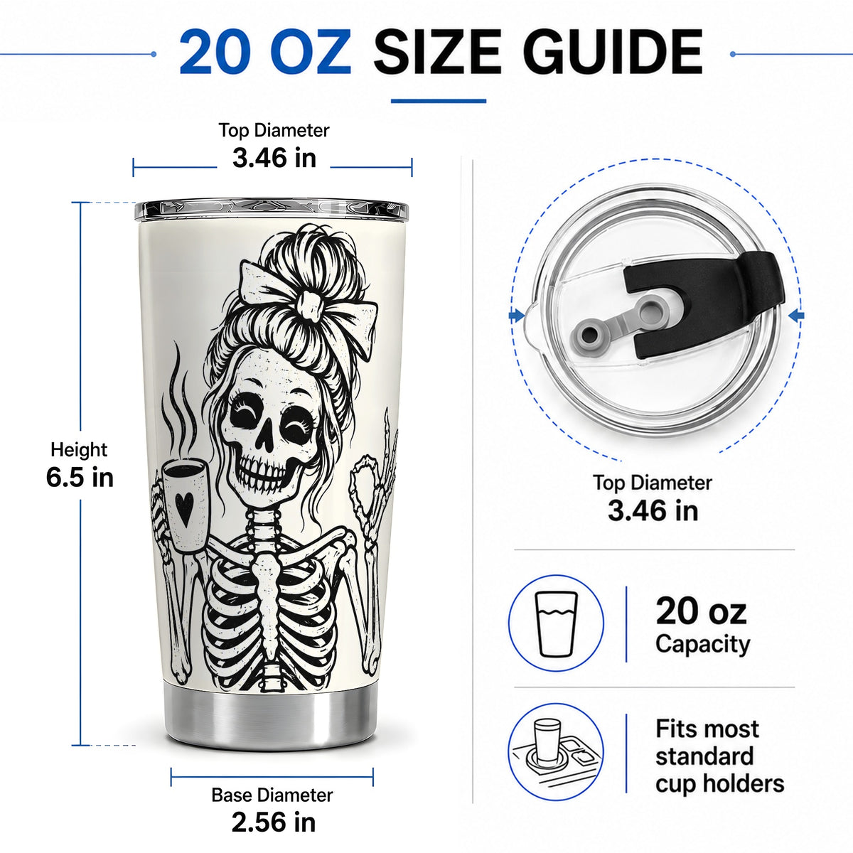 #pl[20oz|Steel] Coffee Skeleton 20oz Tumbler, Black and White Spooky Line Art Artwork