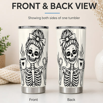 #pl[20oz|Steel] Coffee Skeleton 20oz Tumbler, Black and White Spooky Line Art Artwork