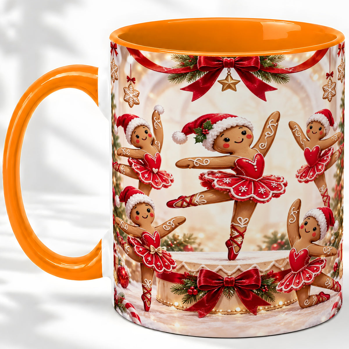 #pl[11oz|Orange] Gingerbread Ballerina Christmas Ceramic Mug with Holiday Artwork
