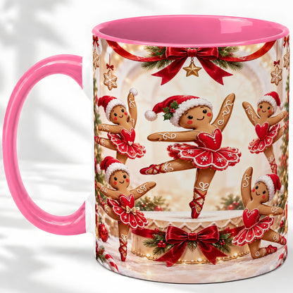 #pl[11oz|Pink] Gingerbread Ballerina Christmas Ceramic Mug with Holiday Artwork