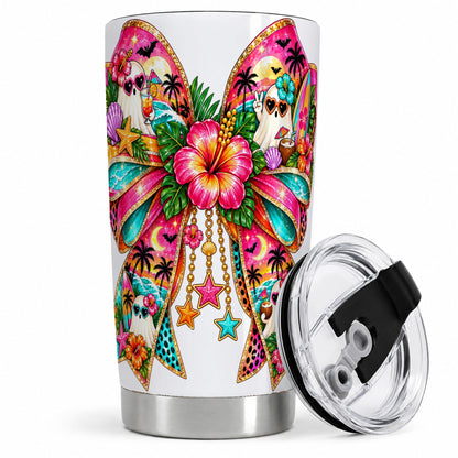 Tropical Ghost Bow 20oz Tumbler, Stainless Steel Beach Halloween Art