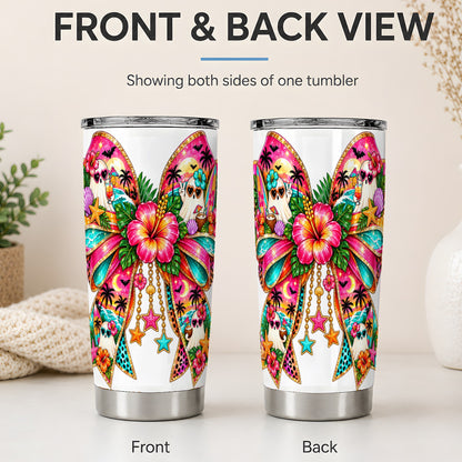 #pl[20oz|Steel] Tropical Ghost Bow 20oz Tumbler, Stainless Steel Beach Halloween Art