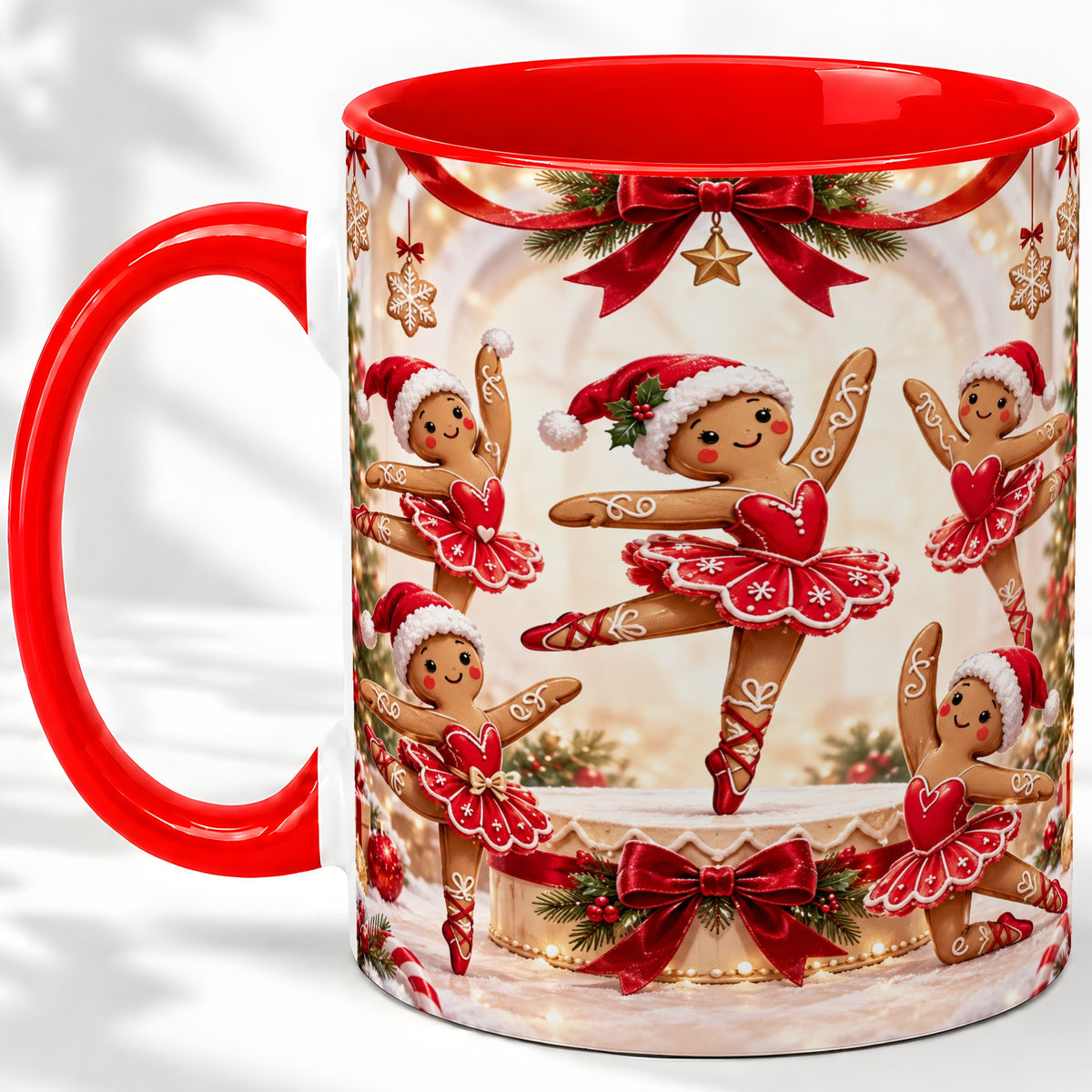 Gingerbread Ballerina Christmas Ceramic Mug with Holiday Artwork