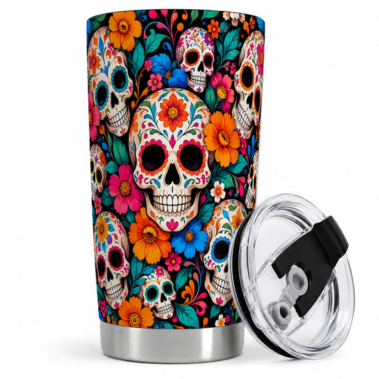 Colorful Sugar Skull 20oz Tumbler, Floral Day of the Dead Artwork