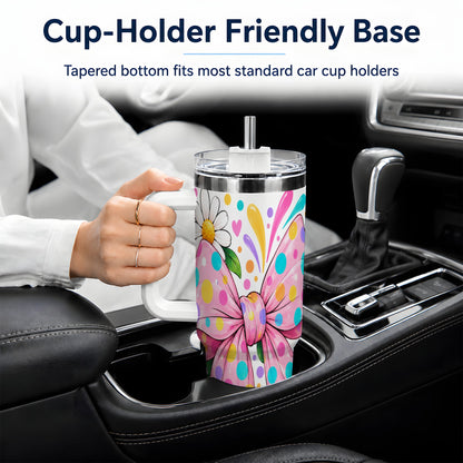 Daisy Polka Dot Bow 40oz Tumbler with Colorful Floral Artwork