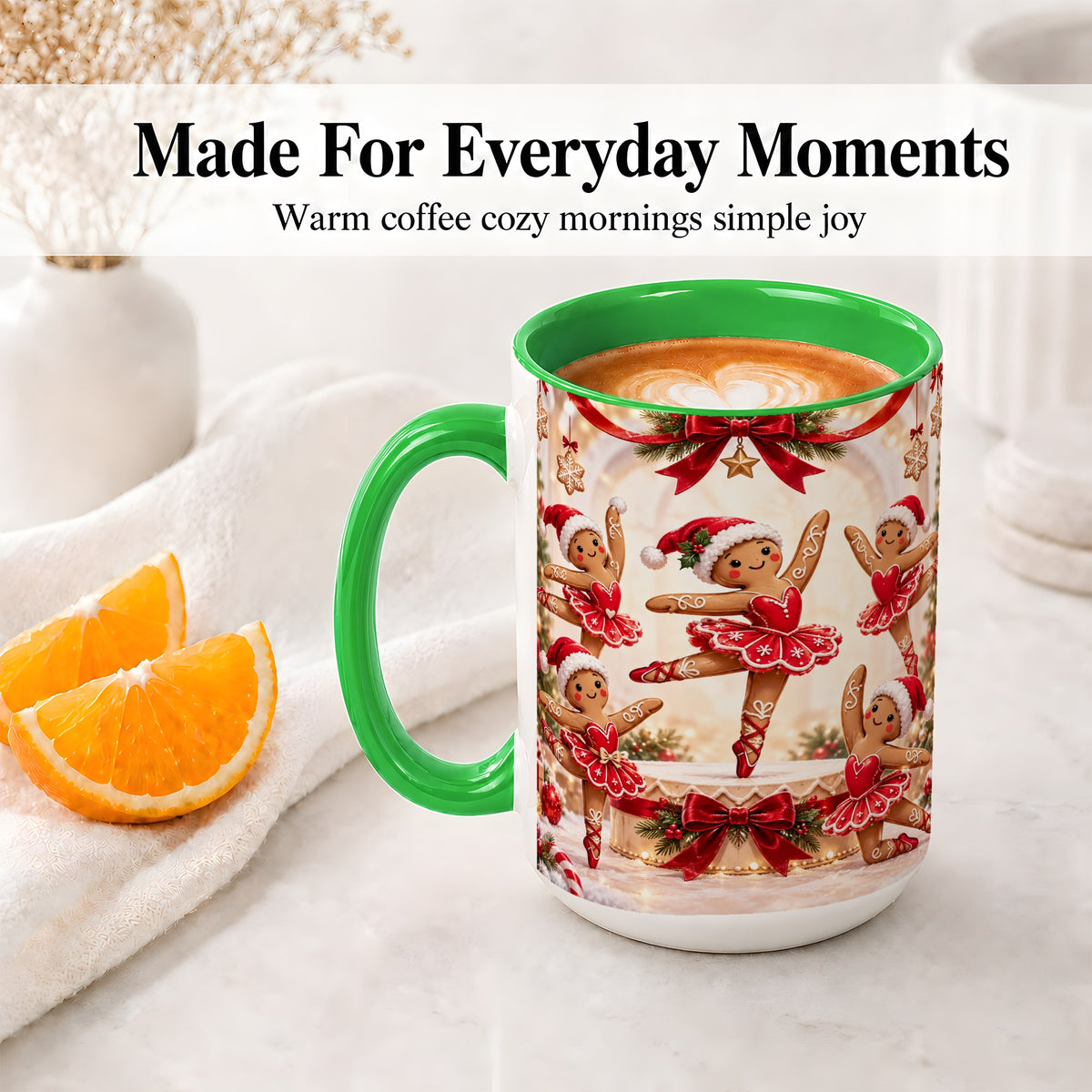 #pl[15oz|Green] Gingerbread Ballerina Christmas Ceramic Mug with Holiday Artwork