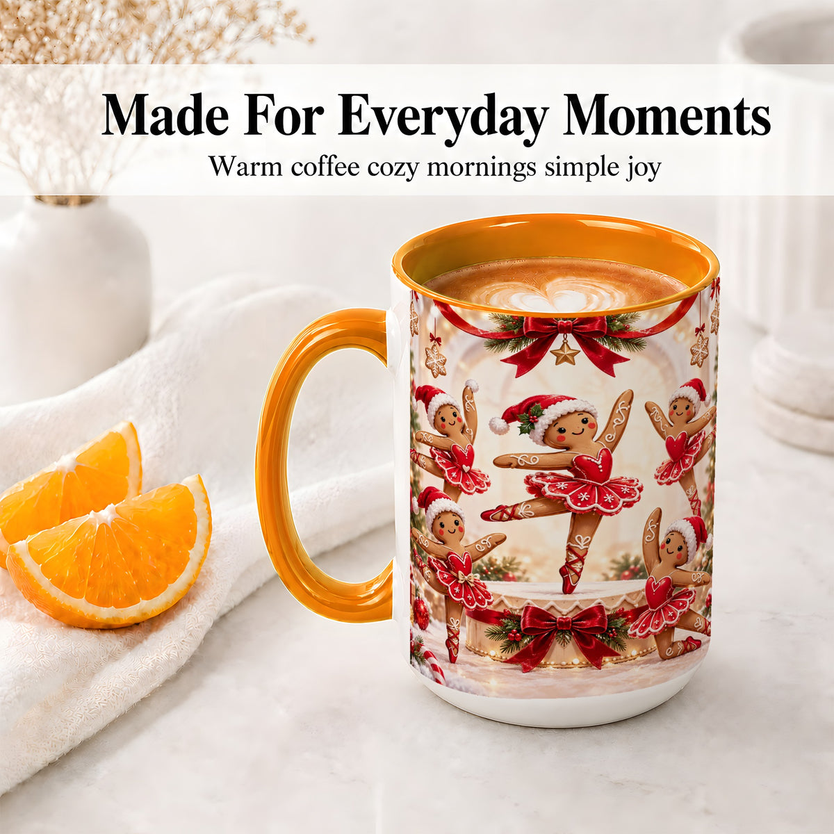#pl[15oz|Orange] Gingerbread Ballerina Christmas Ceramic Mug with Holiday Artwork