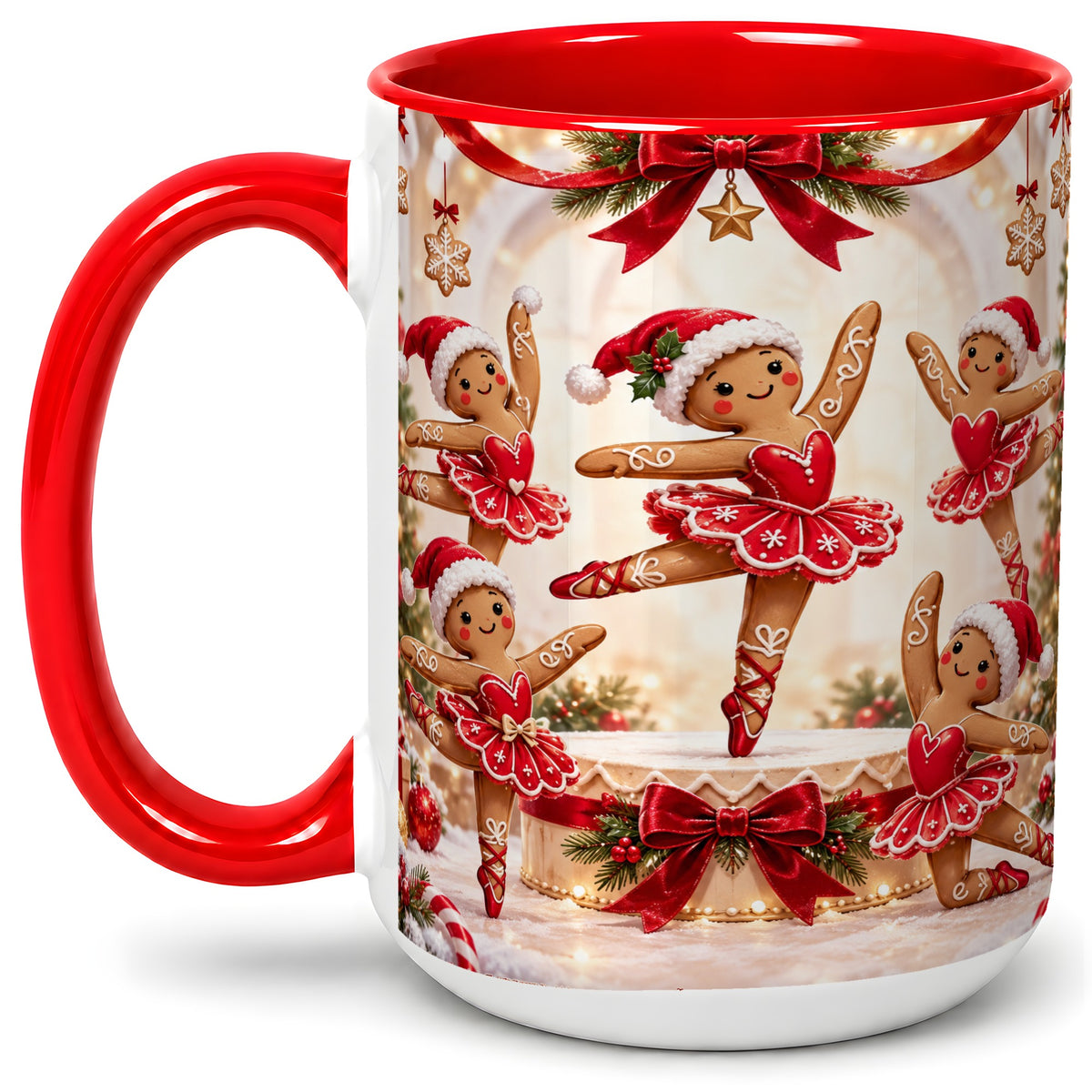 #pl[15oz|Red] Gingerbread Ballerina Christmas Ceramic Mug with Holiday Artwork