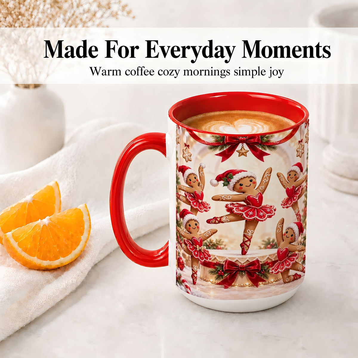 #pl[15oz|Red] Gingerbread Ballerina Christmas Ceramic Mug with Holiday Artwork