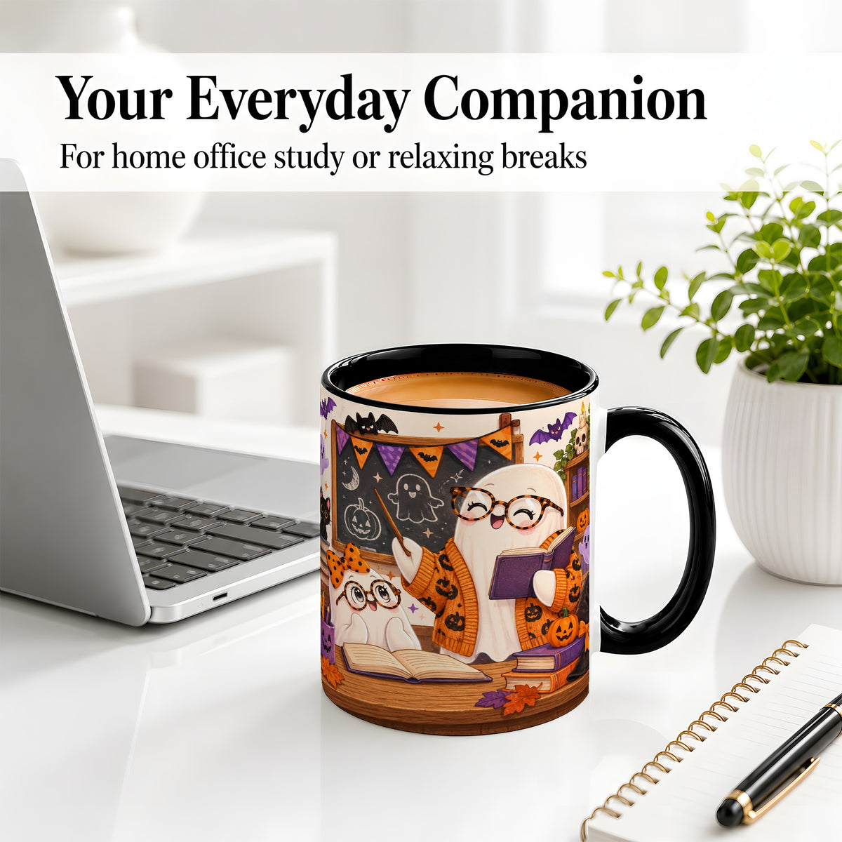 #pl[11oz|Black] Halloween Ghost Classroom Ceramic Mug with Teacher Artwork