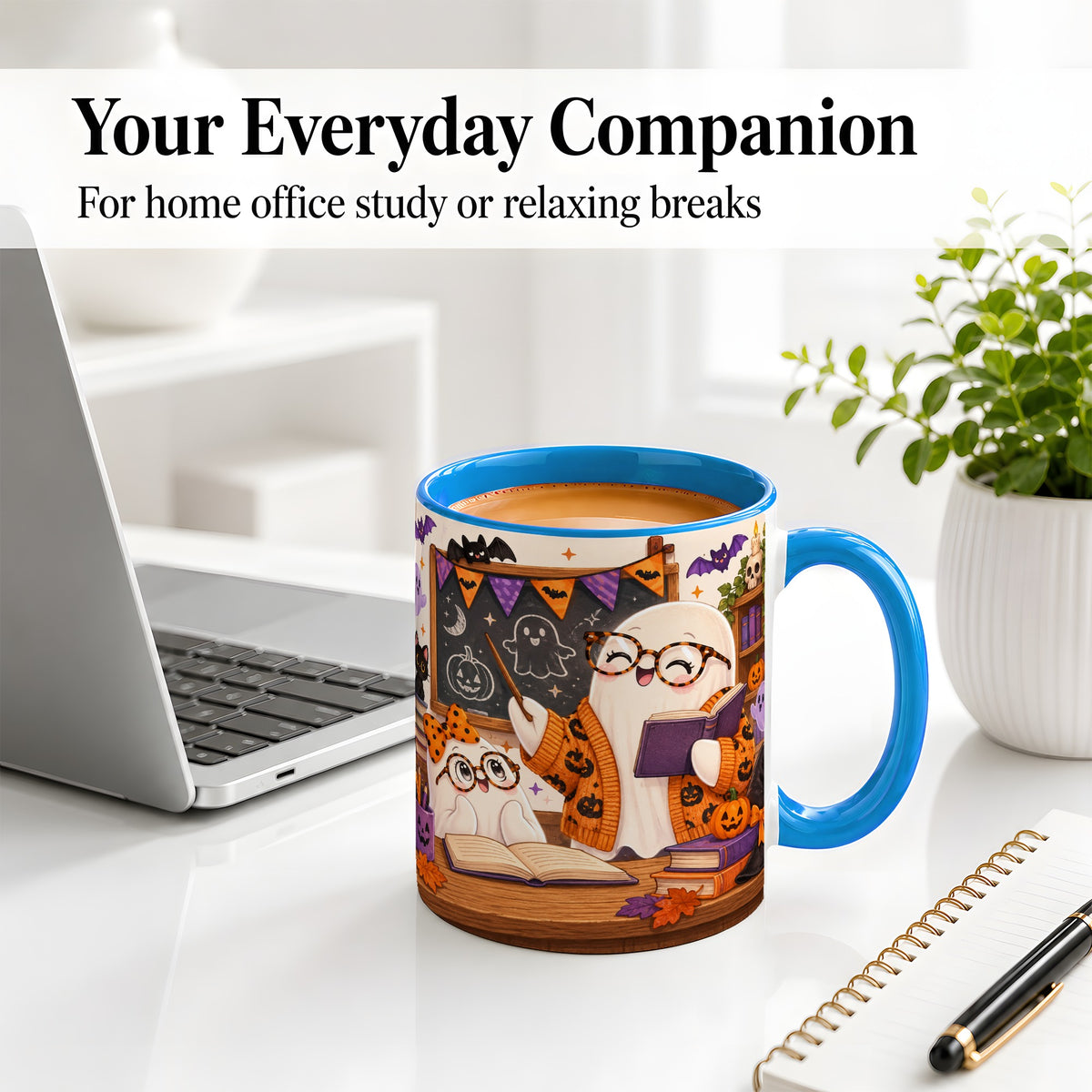 #pl[11oz|Blue] Halloween Ghost Classroom Ceramic Mug with Teacher Artwork