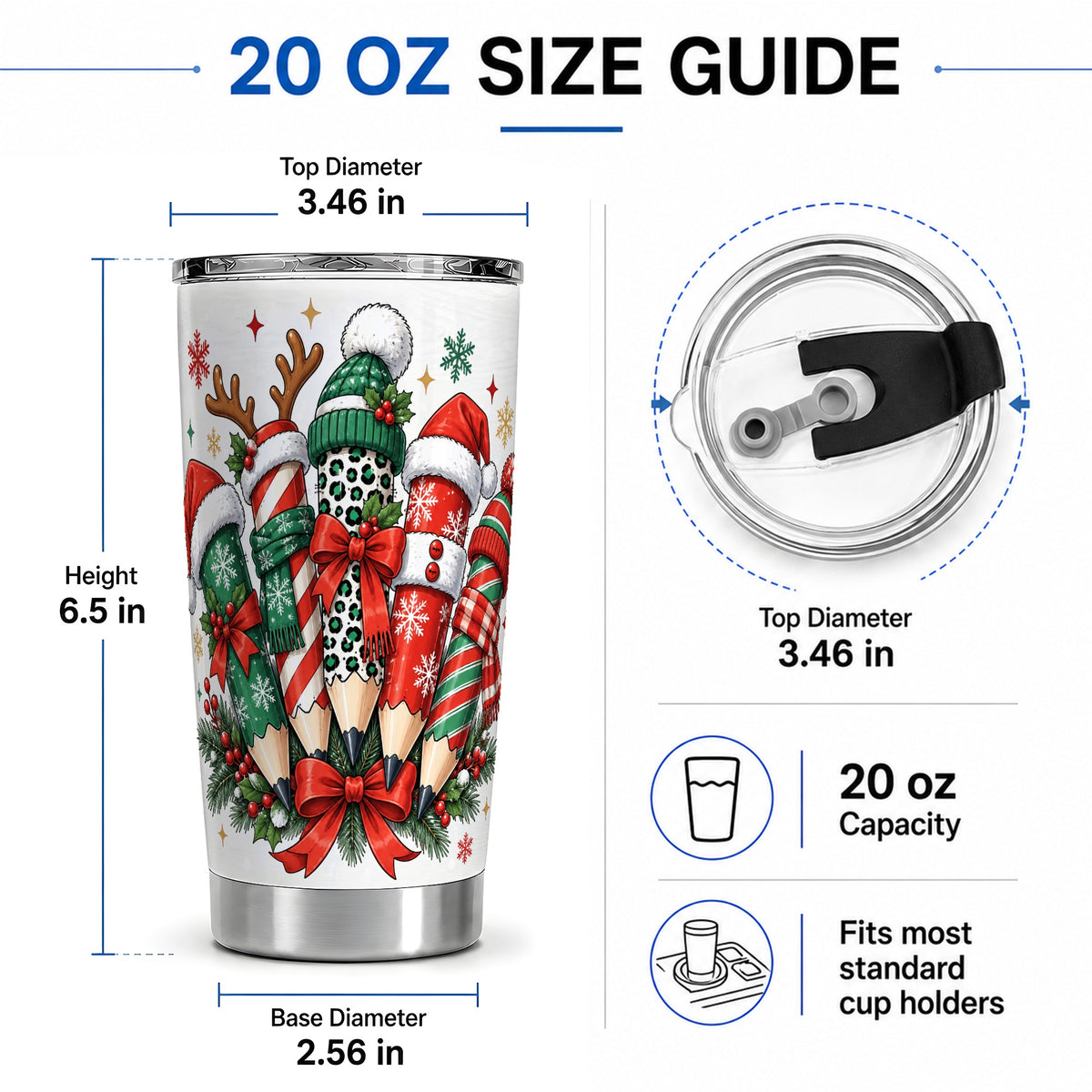 #pl[20oz|Steel] Christmas Pencil 20oz Tumbler, Stainless Steel Drinkware for Teachers