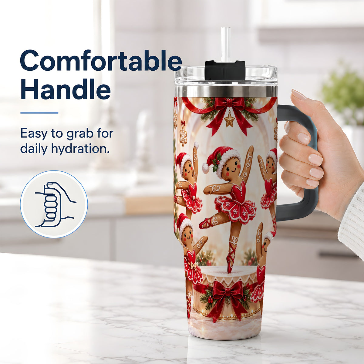 #pl[40oz|Black] Gingerbread Ballerina Christmas 40oz Tumbler with Holiday Artwork