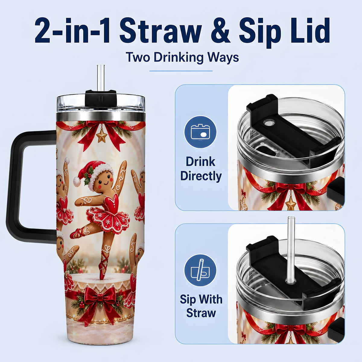 #pl[40oz|Black] Gingerbread Ballerina Christmas 40oz Tumbler with Holiday Artwork