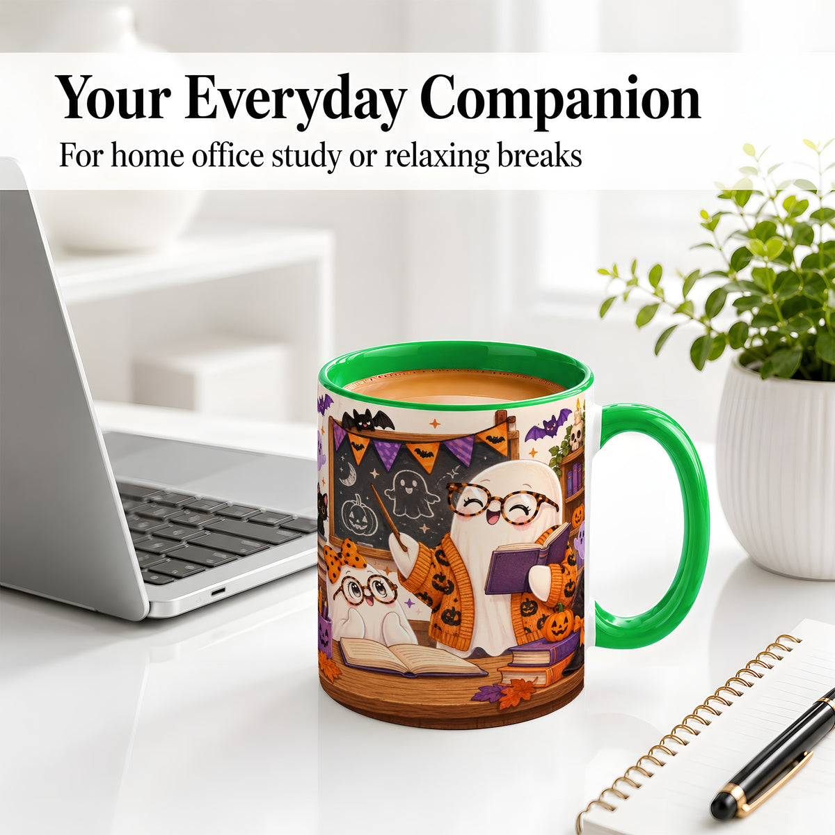 #pl[11oz|Green] Halloween Ghost Classroom Ceramic Mug with Teacher Artwork
