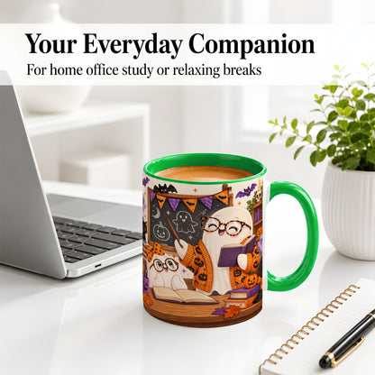 #pl[11oz|Green] Halloween Ghost Classroom Ceramic Mug with Teacher Artwork