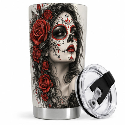 Sugar Skull Rose 20oz Tumbler, Stainless Steel Drinkware for Gothic Fans
