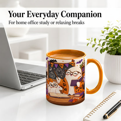 #pl[11oz|Orange] Halloween Ghost Classroom Ceramic Mug with Teacher Artwork
