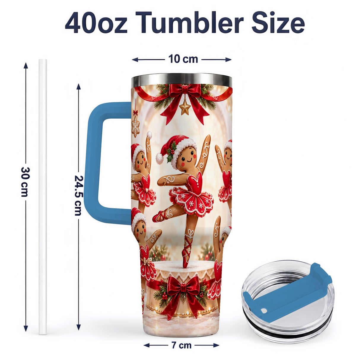 #pl[40oz|Blue] Gingerbread Ballerina Christmas 40oz Tumbler with Holiday Artwork