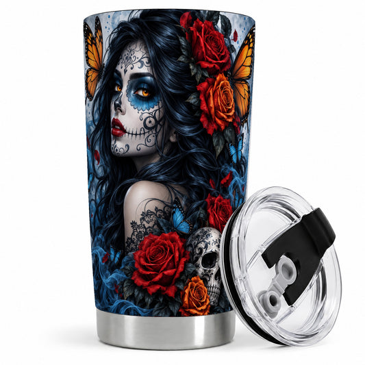 Sugar Skull Butterfly 20oz Tumbler, Stainless Steel for Gothic Art Fans