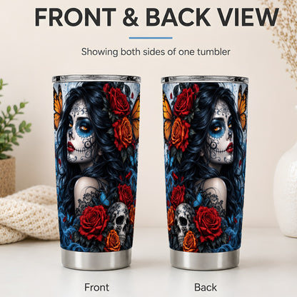 #pl[20oz|Steel] Sugar Skull Butterfly 20oz Tumbler, Stainless Steel for Gothic Art Fans
