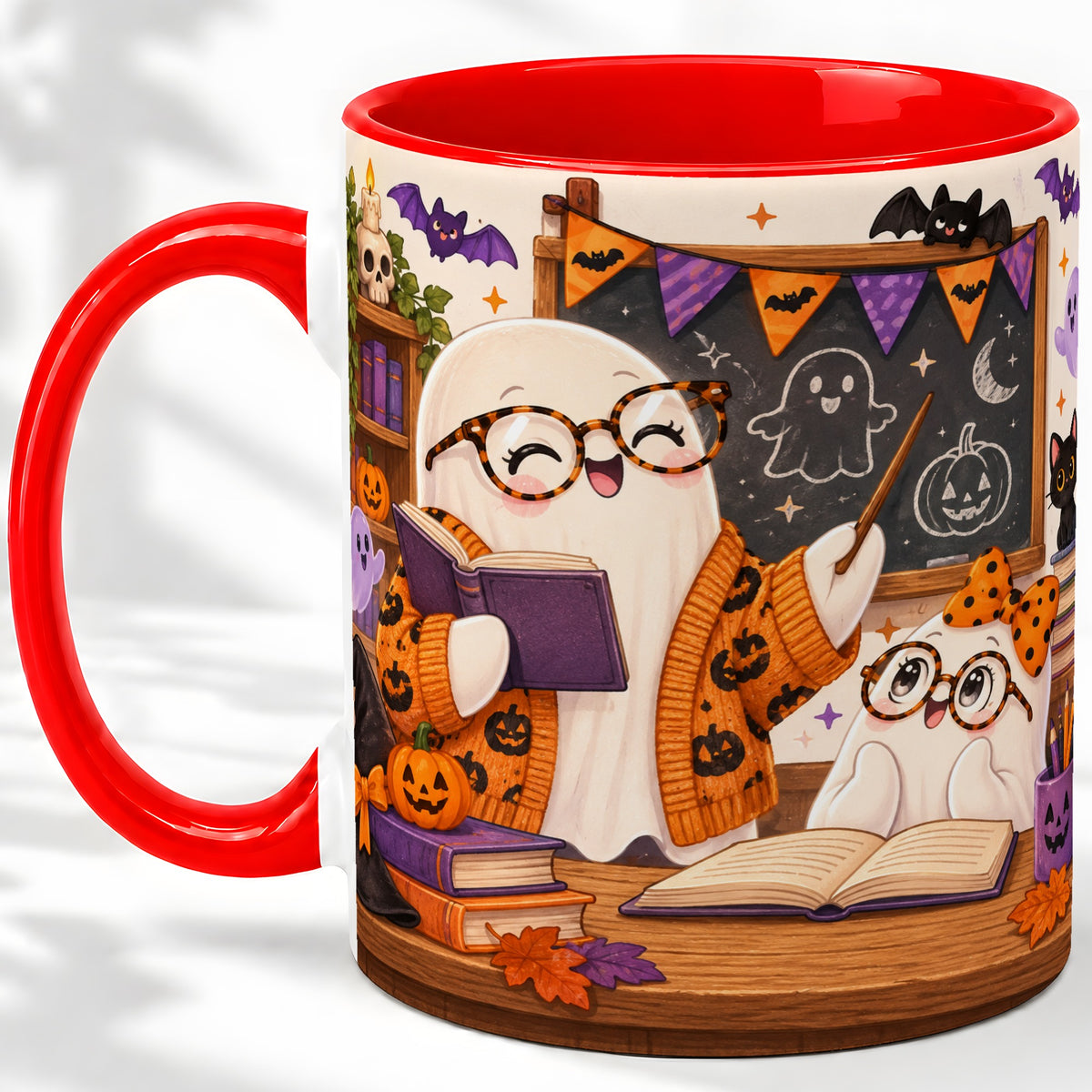 Halloween Ghost Classroom Ceramic Mug with Teacher Artwork