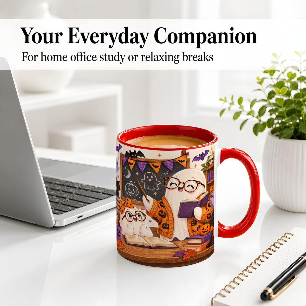 #pl[11oz|Red] Halloween Ghost Classroom Ceramic Mug with Teacher Artwork
