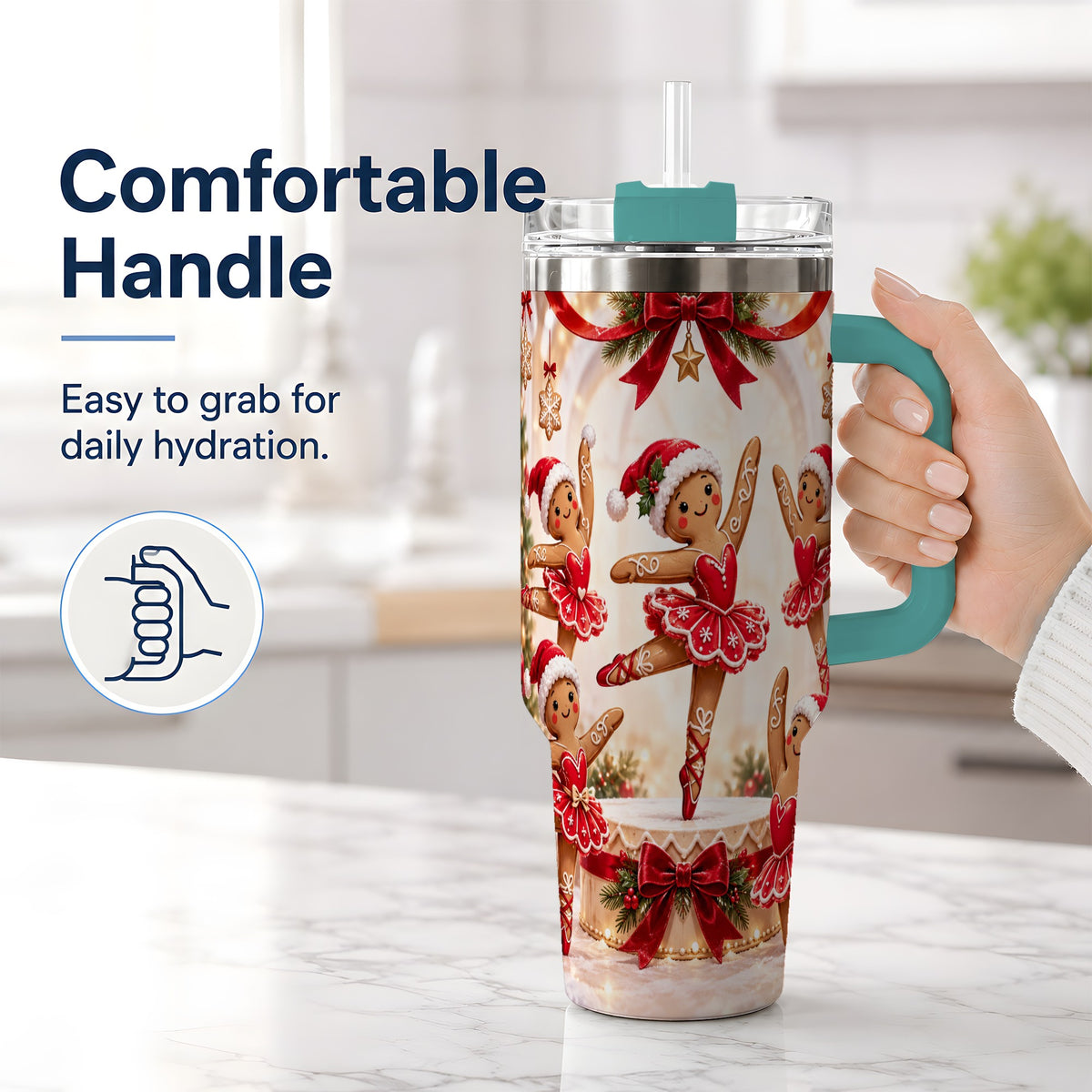 #pl[40oz|Green] Gingerbread Ballerina Christmas 40oz Tumbler with Holiday Artwork