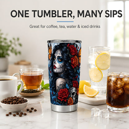 Sugar Skull Butterfly 20oz Tumbler, Stainless Steel for Gothic Art Fans