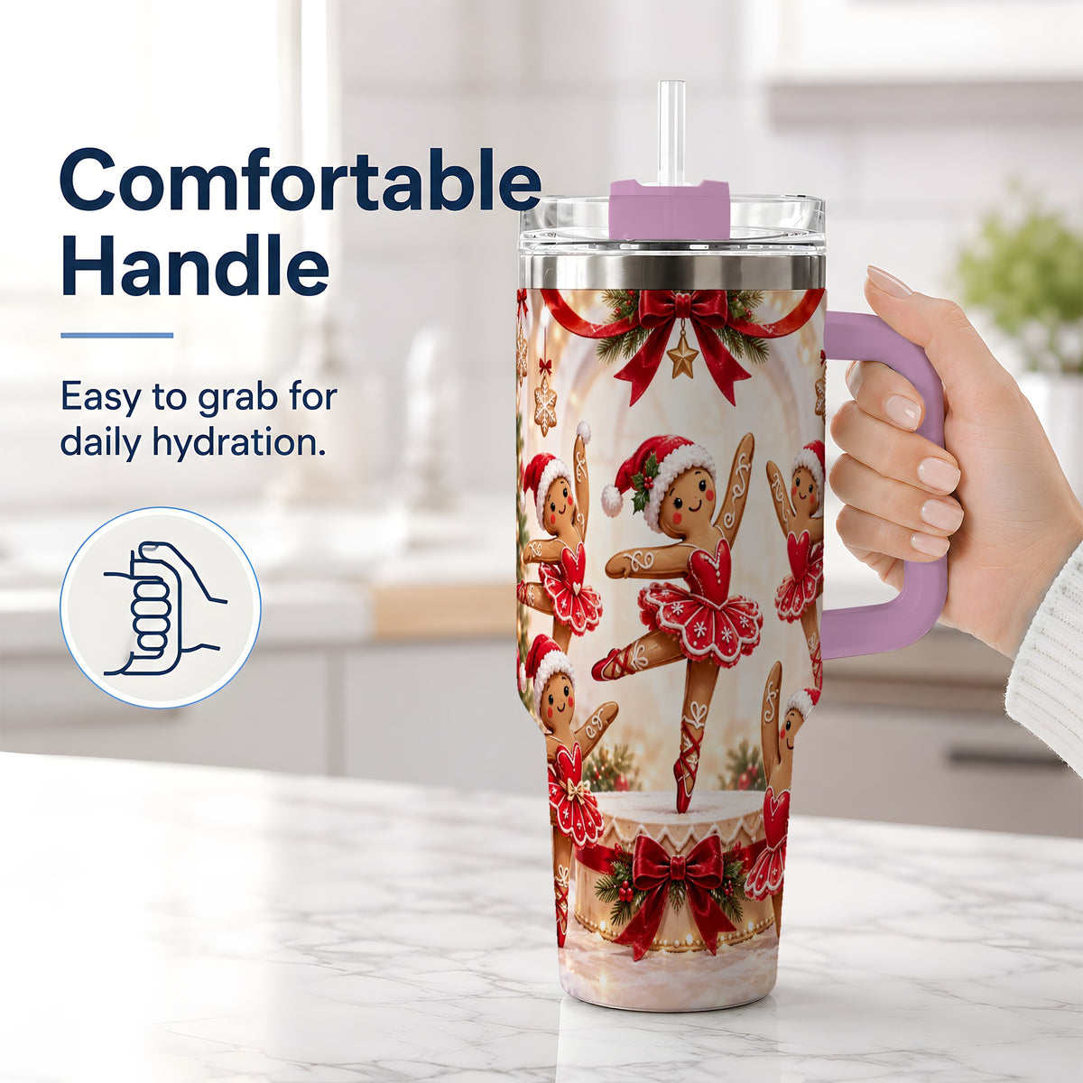 #pl[40oz|Pink] Gingerbread Ballerina Christmas 40oz Tumbler with Holiday Artwork