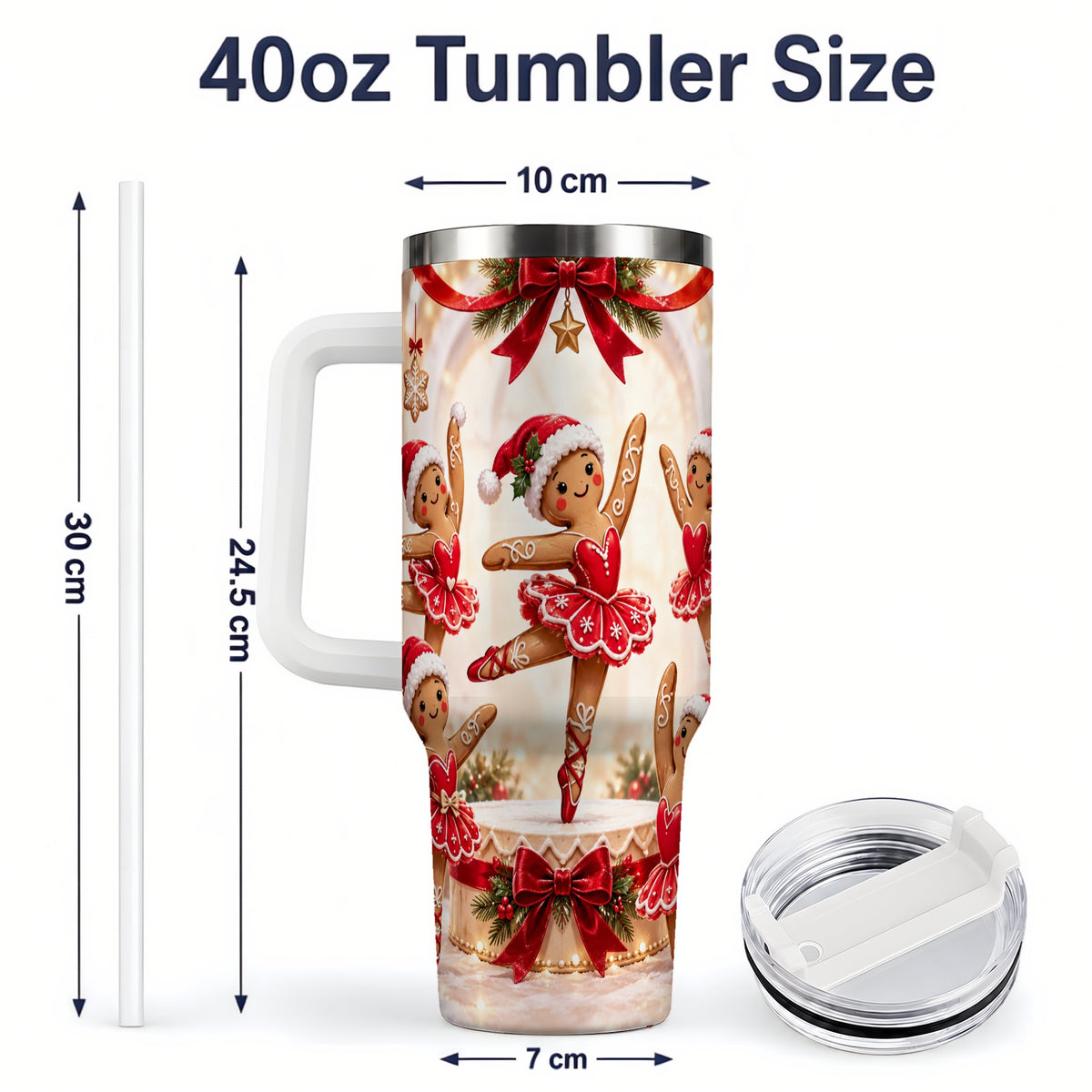 #pl[40oz|White] Gingerbread Ballerina Christmas 40oz Tumbler with Holiday Artwork