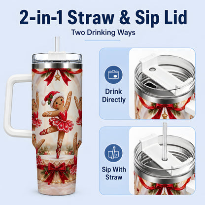 #pl[40oz|White] Gingerbread Ballerina Christmas 40oz Tumbler with Holiday Artwork
