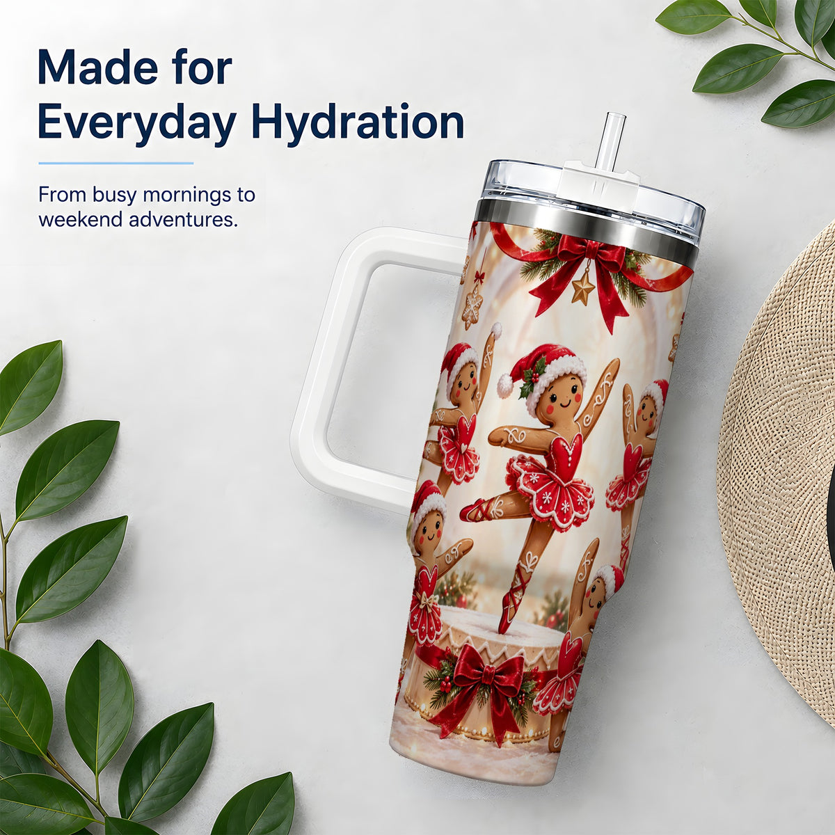 Gingerbread Ballerina Christmas 40oz Tumbler with Holiday Artwork