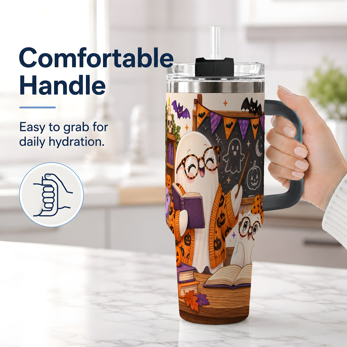 #pl[40oz|Black] Halloween Ghost Classroom 40oz Tumbler with Teacher Artwork