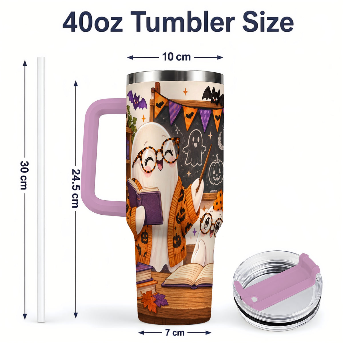 #pl[40oz|Pink] Halloween Ghost Classroom 40oz Tumbler with Teacher Artwork