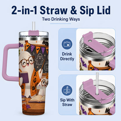 #pl[40oz|Pink] Halloween Ghost Classroom 40oz Tumbler with Teacher Artwork